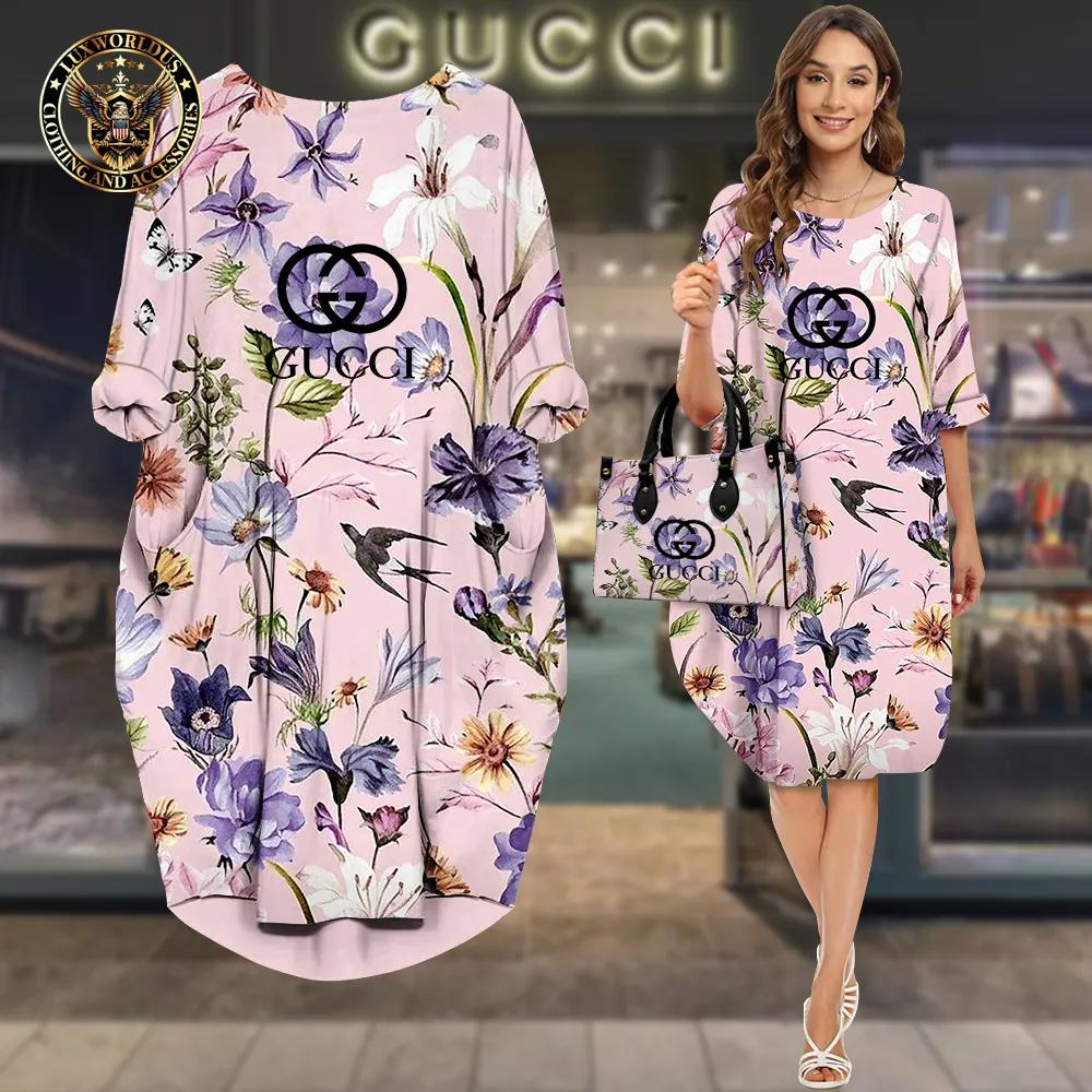 Gucci Floral Print Sleeve Pocket Dress Chic and Elegant