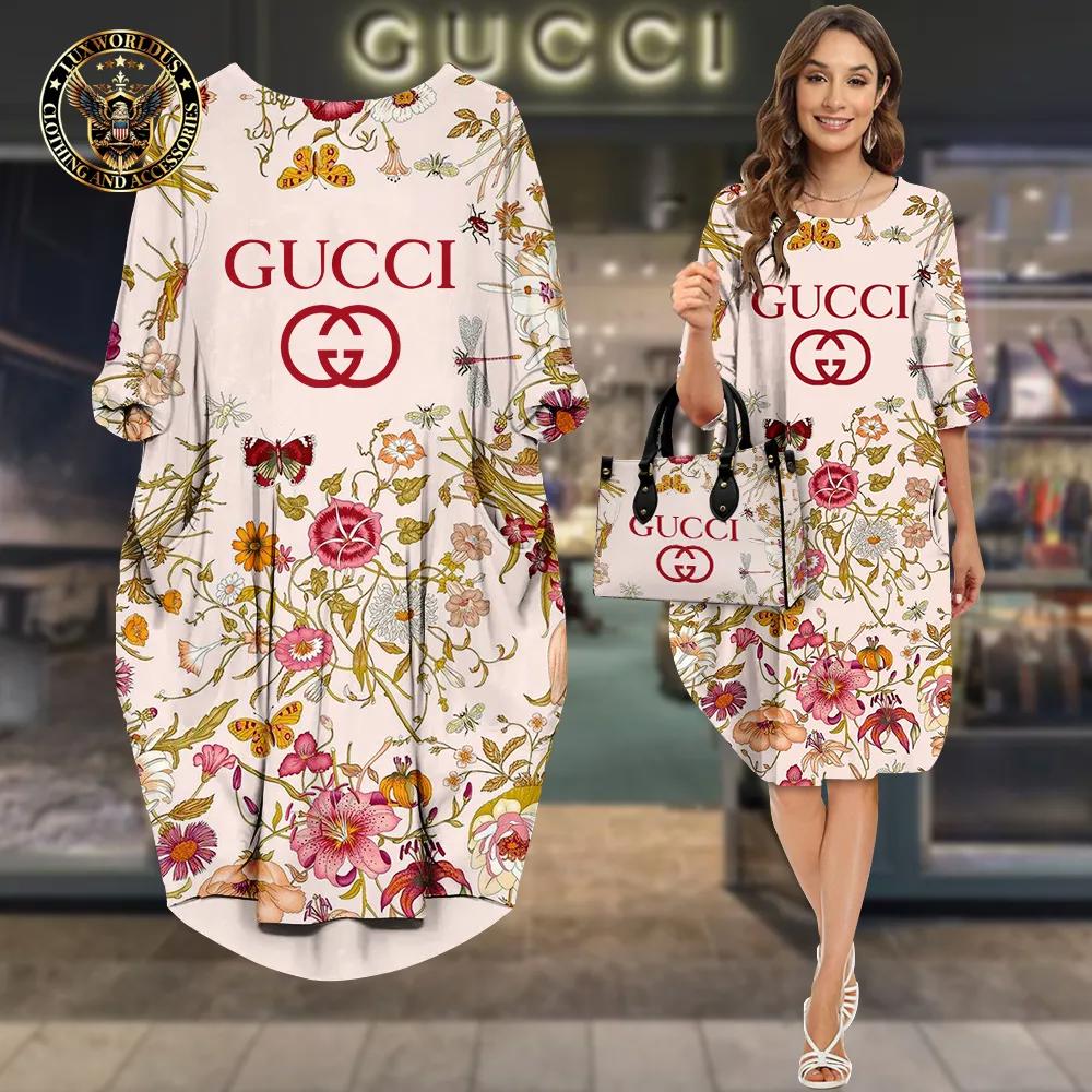 Gucci Floral Sleeve Pocket Dress White Chic and Classy