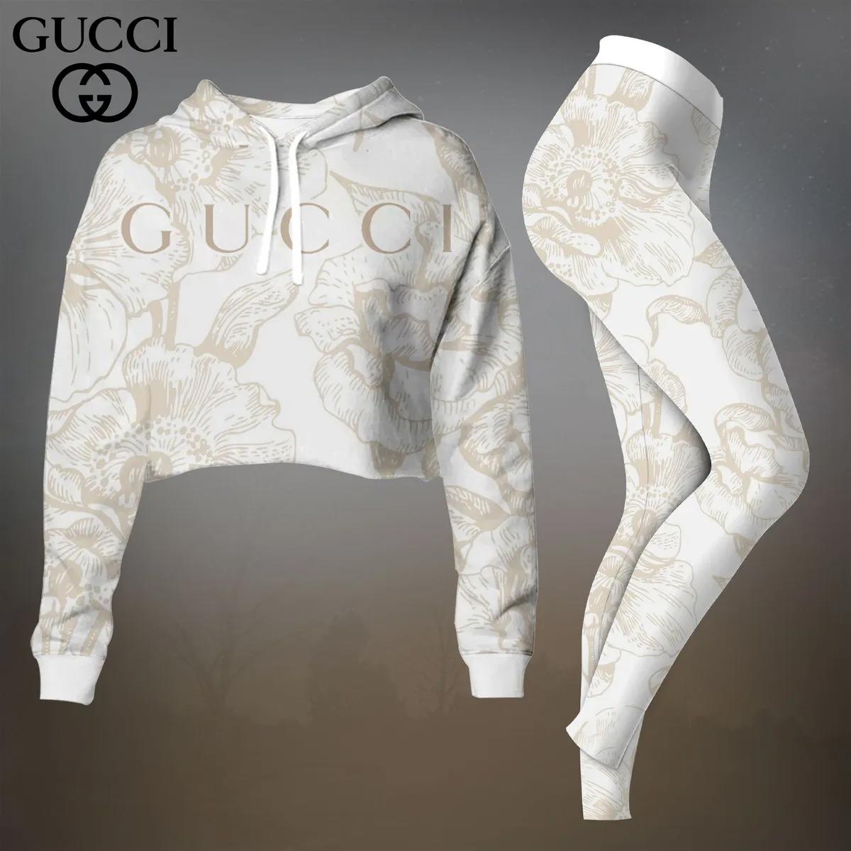 Gucci Flower Print Crop-Top T-Shirt and Leggings Set - Chic Luxe Edition