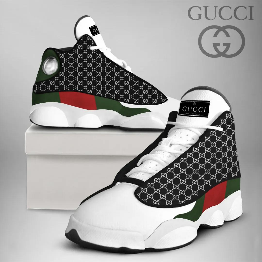 Gucci High-Top Sneaker in Black and White with Red Accents