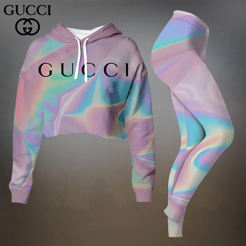 Gucci Holographic Crop-Top T-Shirt and Leggings Set - Bold Luxury Look