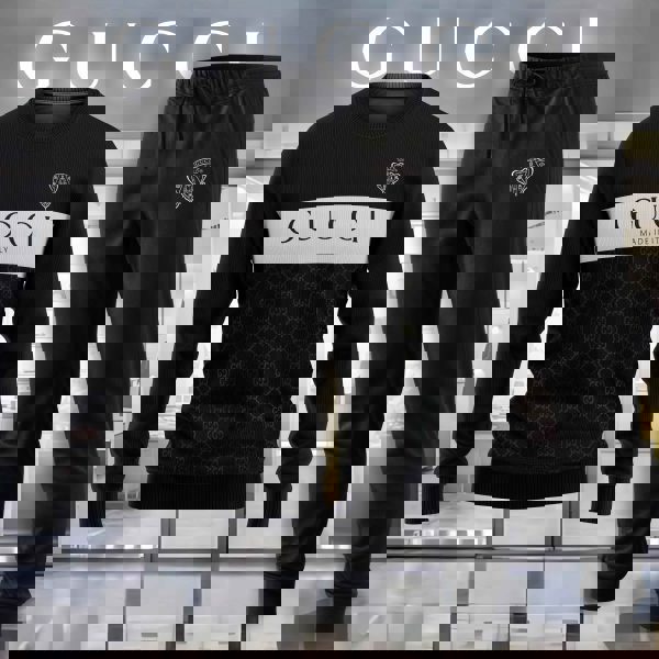 Gucci Iconic Black Sweater And Pants Set with Luxurious GG Pattern