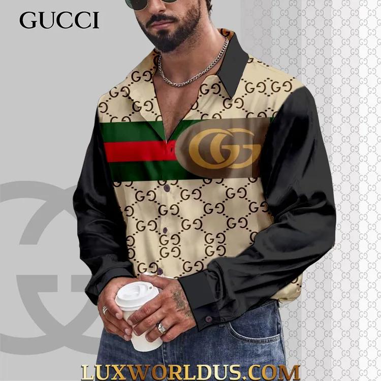 Gucci Iconic GG Logo Shirt in Beige and Black
