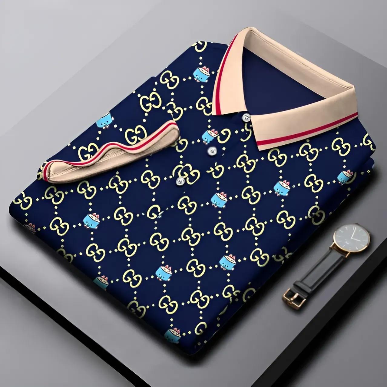 Gucci Iconic GG Pattern Polo Shirt Blue and White