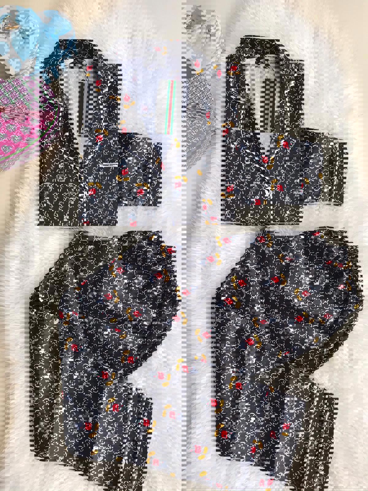 Gucci Iconic Mickey Print Silk Pajamas Set
