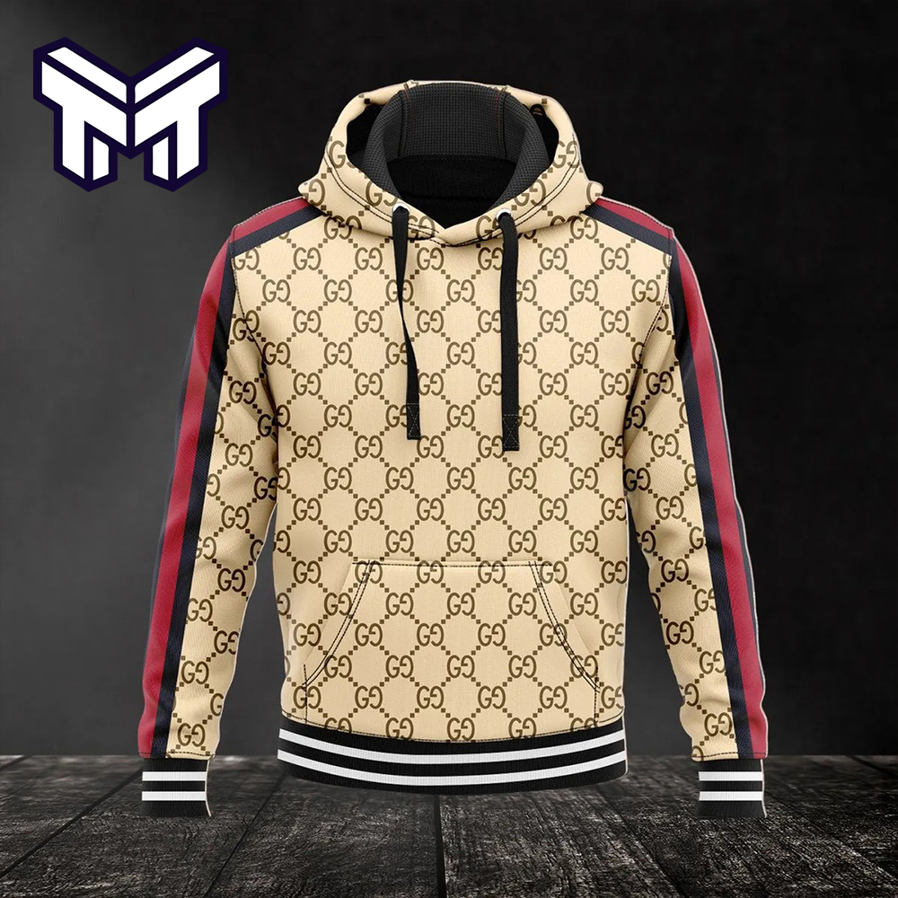 Gucci Iconic Monogram Hoodie 3D Chic Style Beige