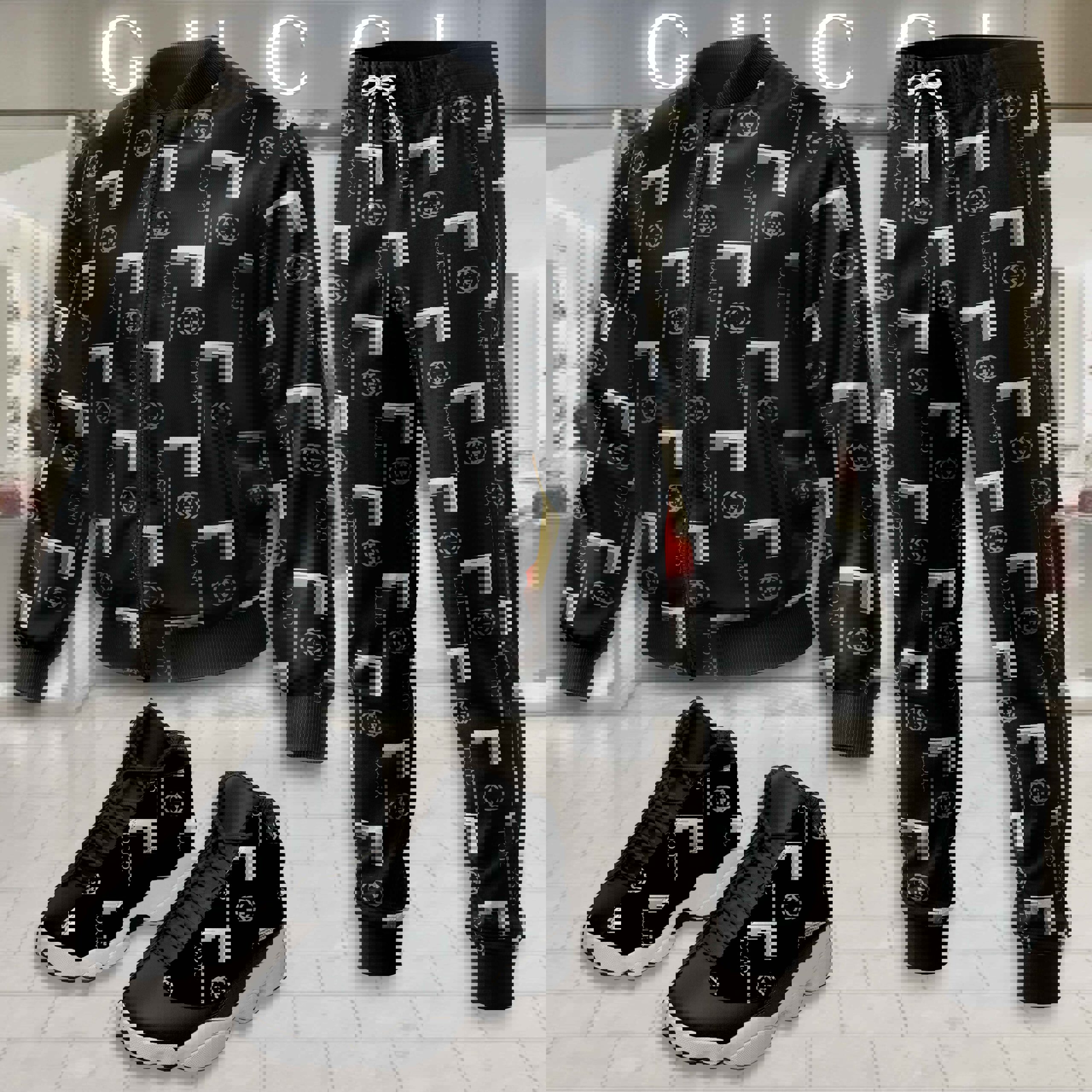 Gucci Iconic Monogram Print Jacket Pants Set