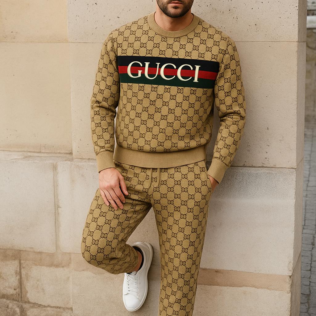 Gucci Iconic Monogram Sweater And Pants Set - Modern Chic Tan Ensemble
