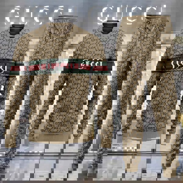 Gucci Iconic Monogram Sweater And Pants Set Beige Luxury Gift