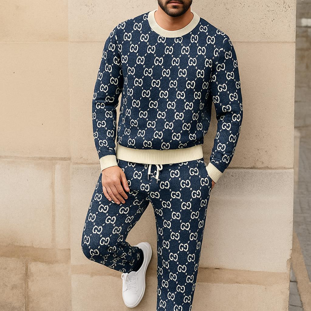 Gucci Iconic Navy Blue GG Sweater And Pants Set