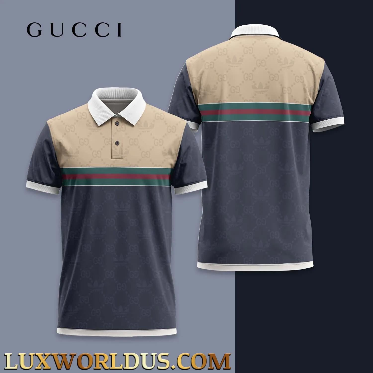 Gucci Iconic Polo Shirt with GG Print and Striped Trim