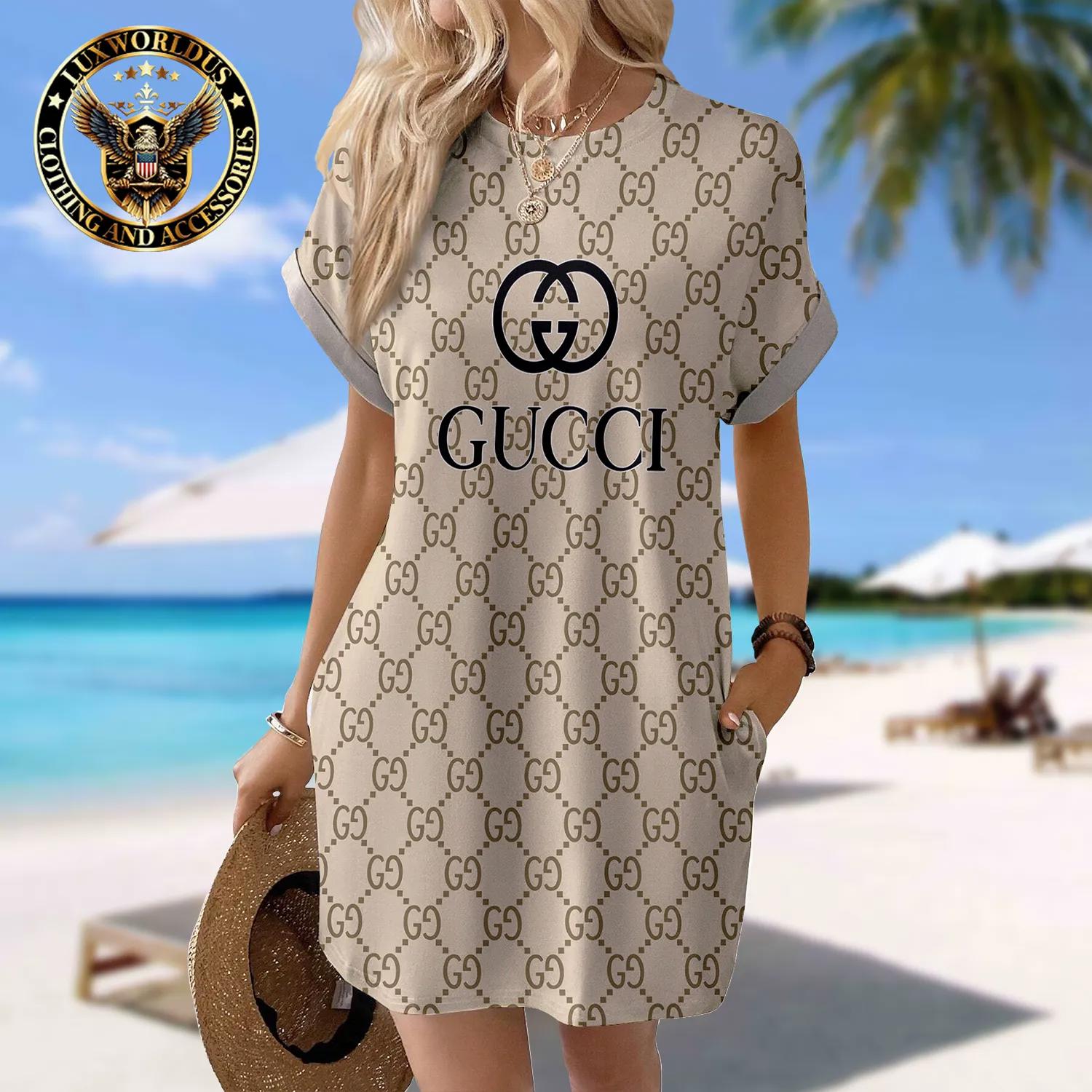 Gucci Iconic Sleeve Pocket Dress in Tonal Print