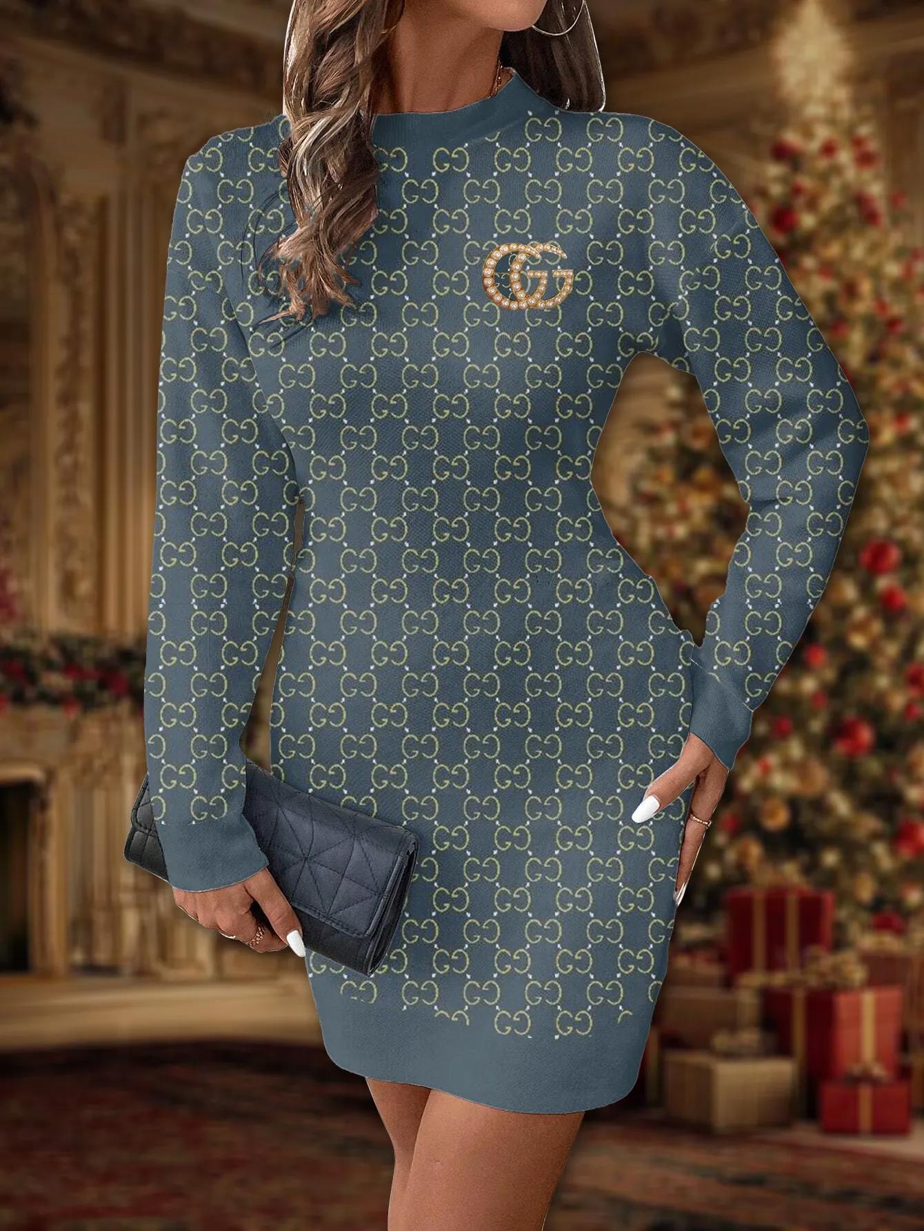 Gucci Iconic Statement Sweater Dress + Bold Luxury Lifestyle Ad