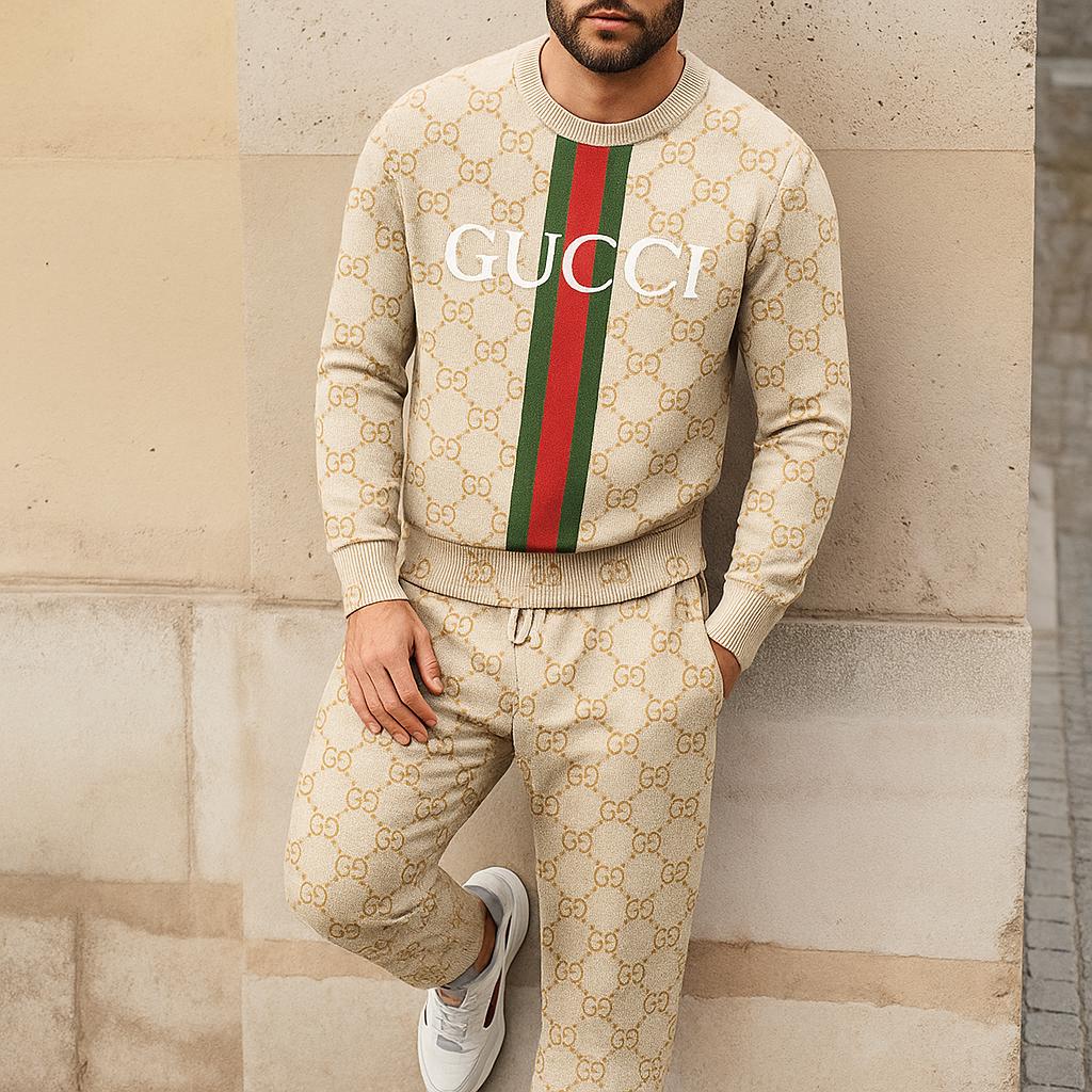 Gucci Iconic Sweater and Pants Set in Beige with GG Logo Print