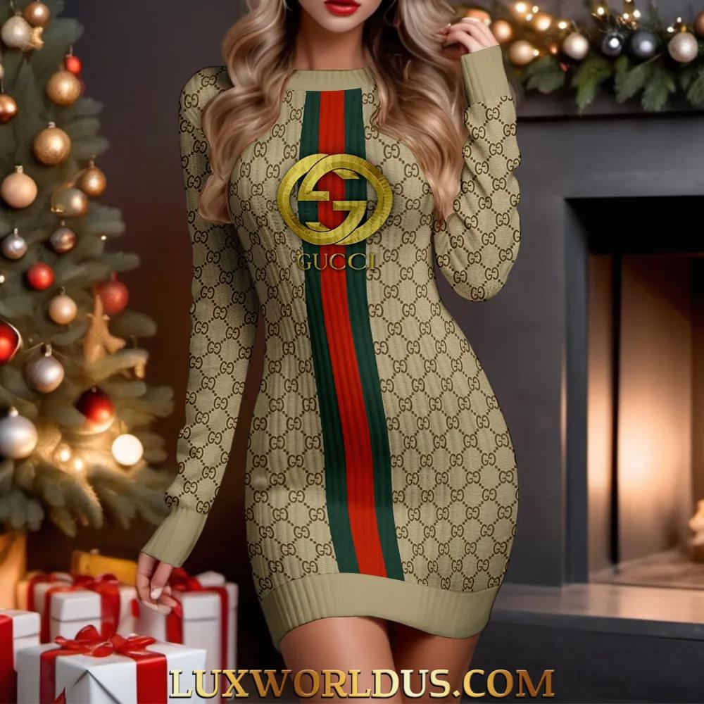 Gucci Iconic Sweater Dress in Gold and Green Luxe Knitwear