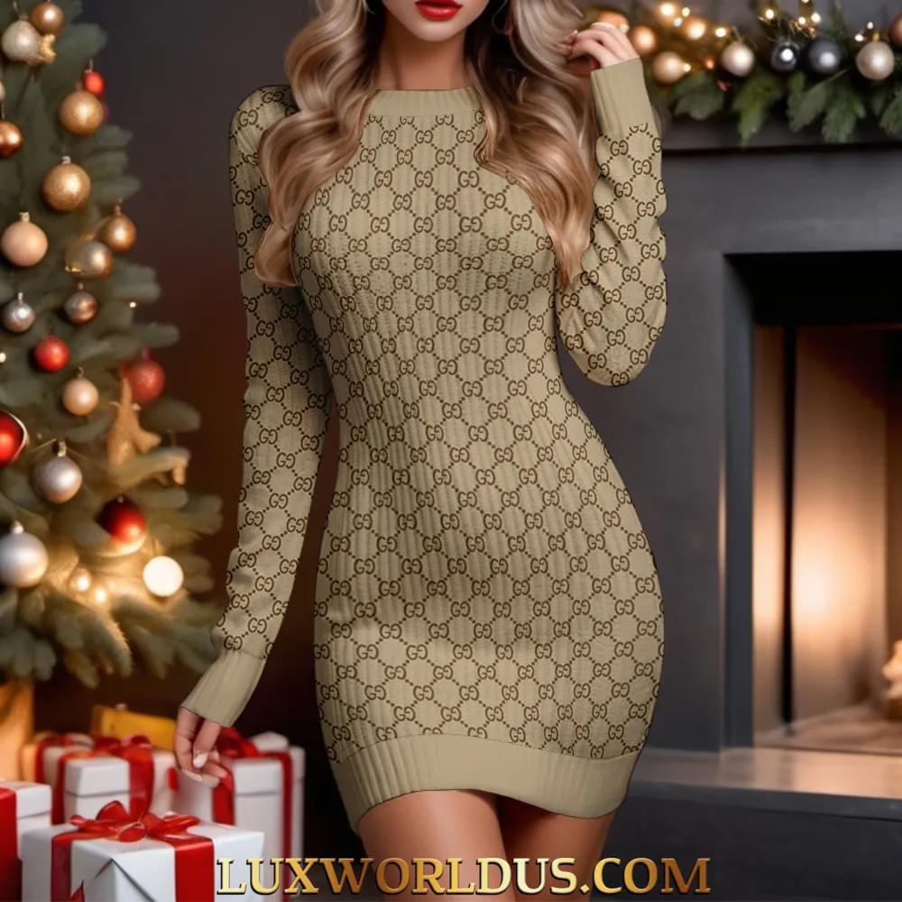 Gucci Iconic Sweater Dress in Premium Beige and Bold Knit Pattern