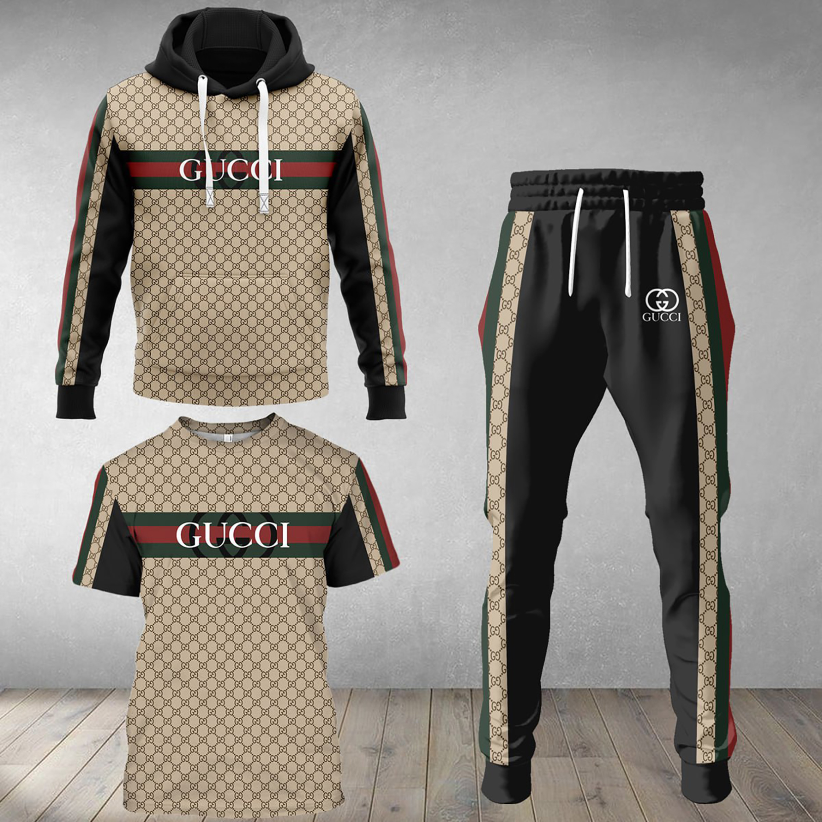 Gucci Iconic Tracksuit Set Beige & Black Luxury Lifestyle Ad