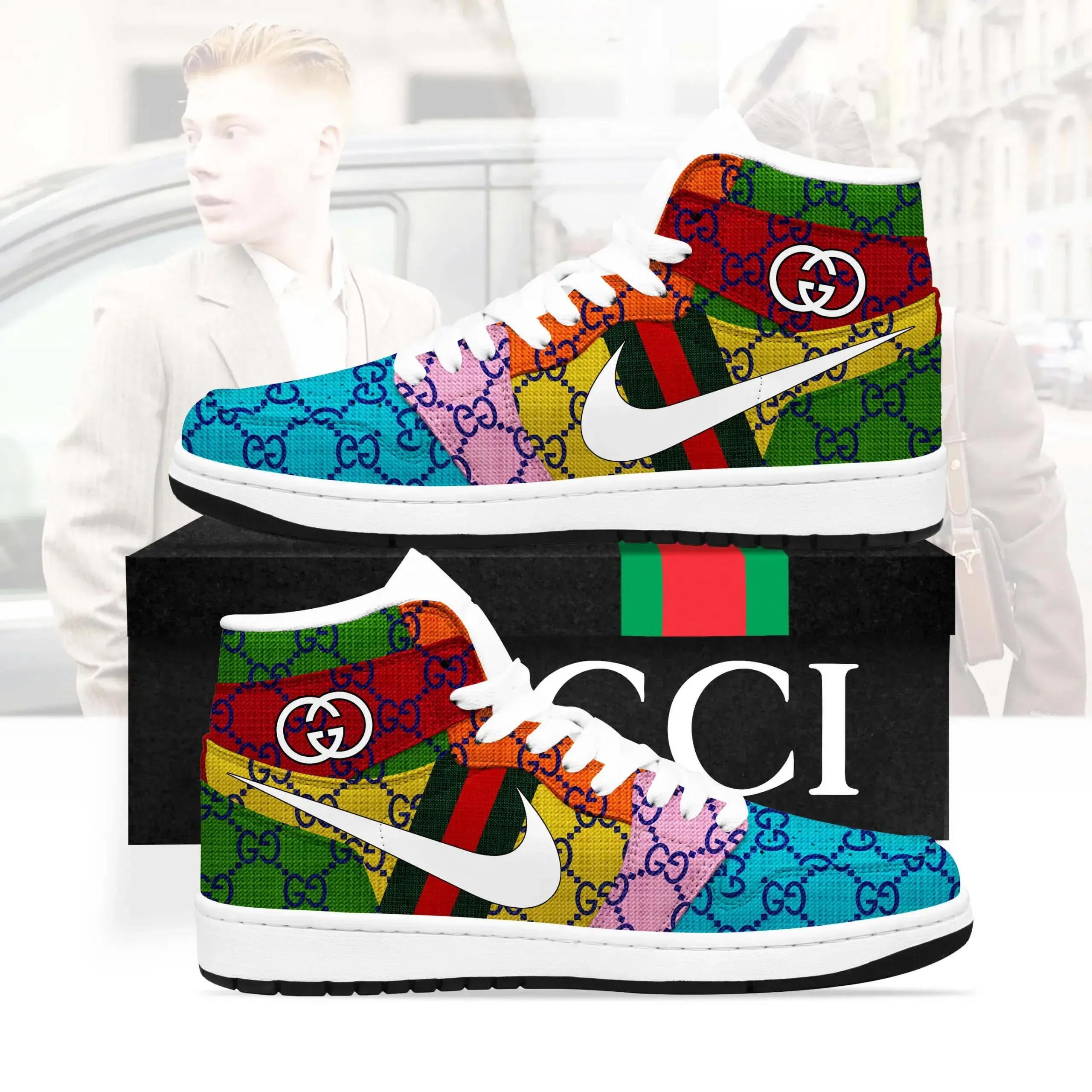 Gucci Luxe Air Jordan 1 Sneakers with Bold Multi-Color Patchwork Design