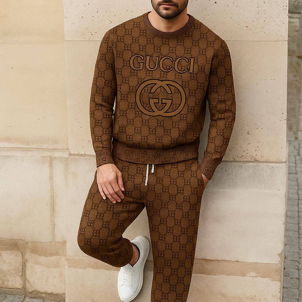 Gucci Luxe Brown Monogram Sweater And Pants Set