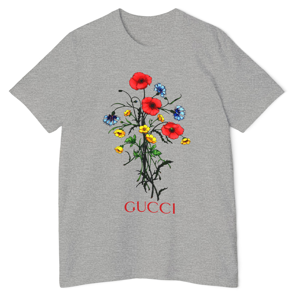 Gucci Luxe Floral Bouquet T-Shirt 3D | Gray and Bold