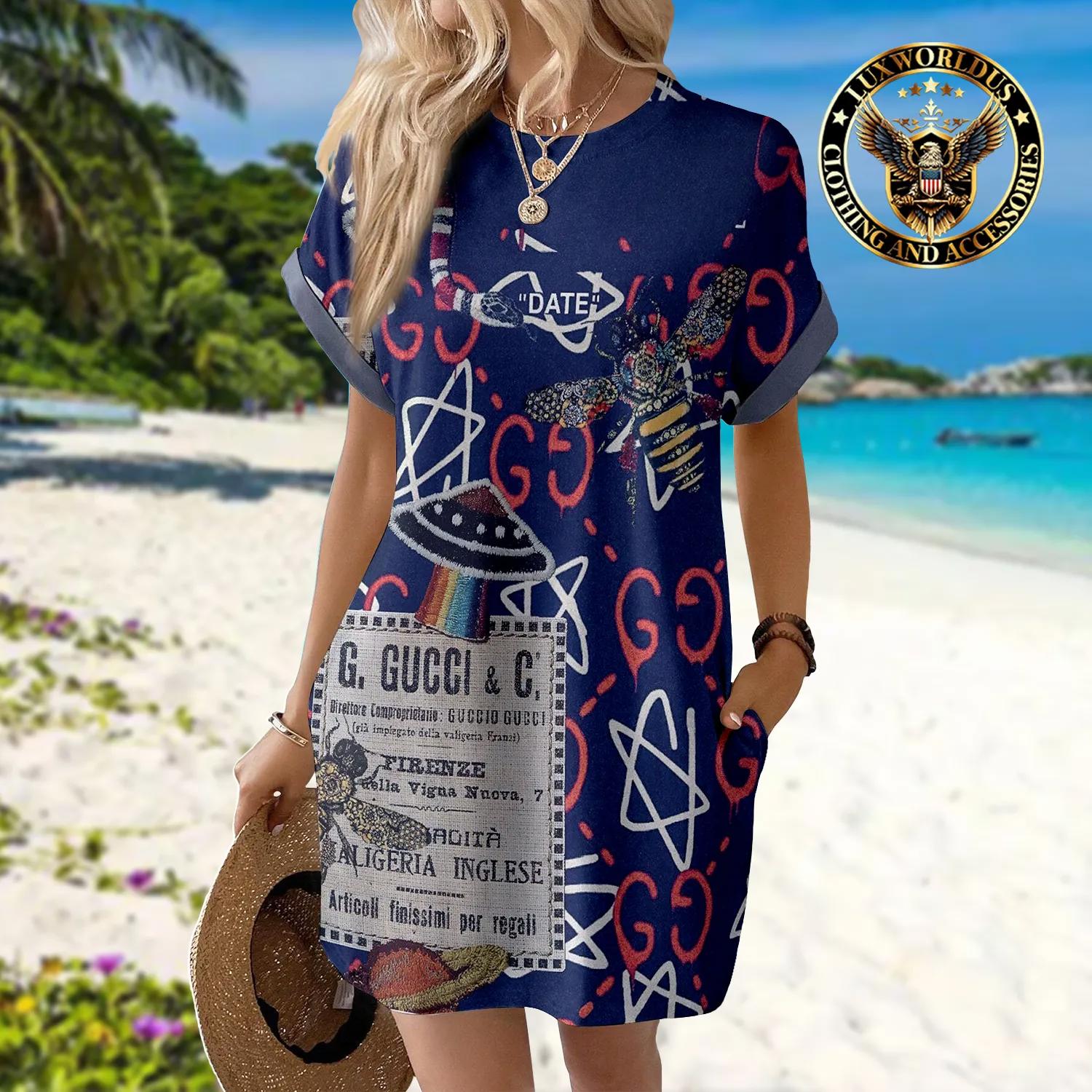 Gucci Luxe Graphic Print Tunic Dress with Pocket Details