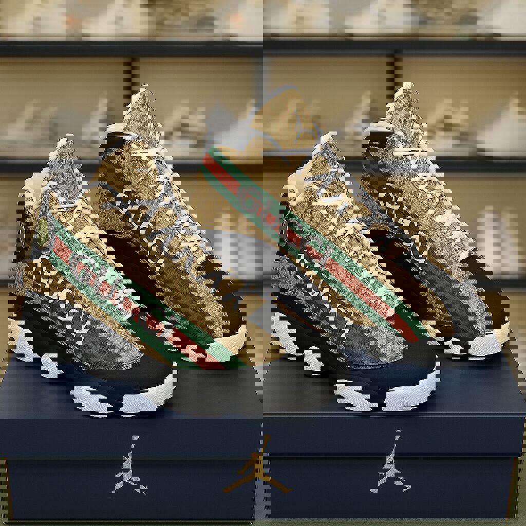 Gucci Luxe Jordan 13 Sneaker with Monogram and Bold Stripe