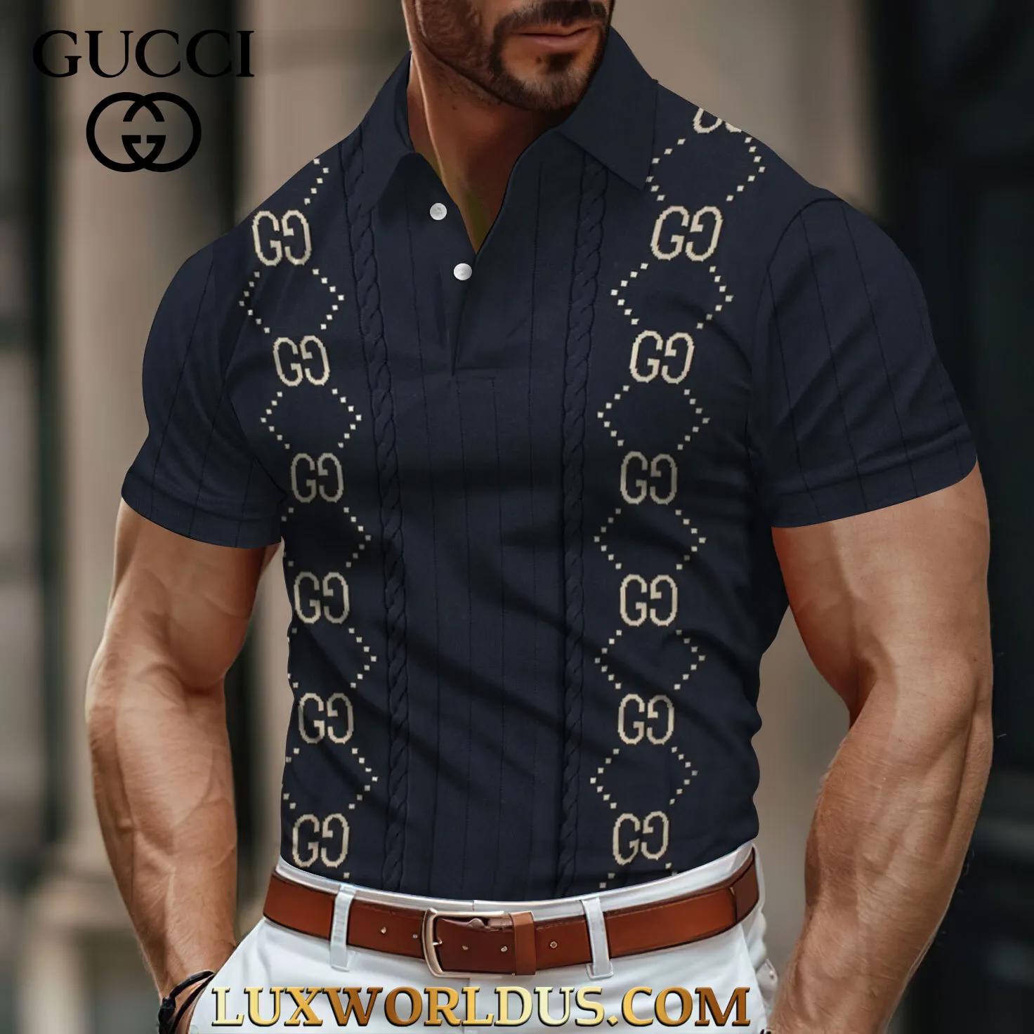 Gucci Luxe Monogrammed Navy Polo