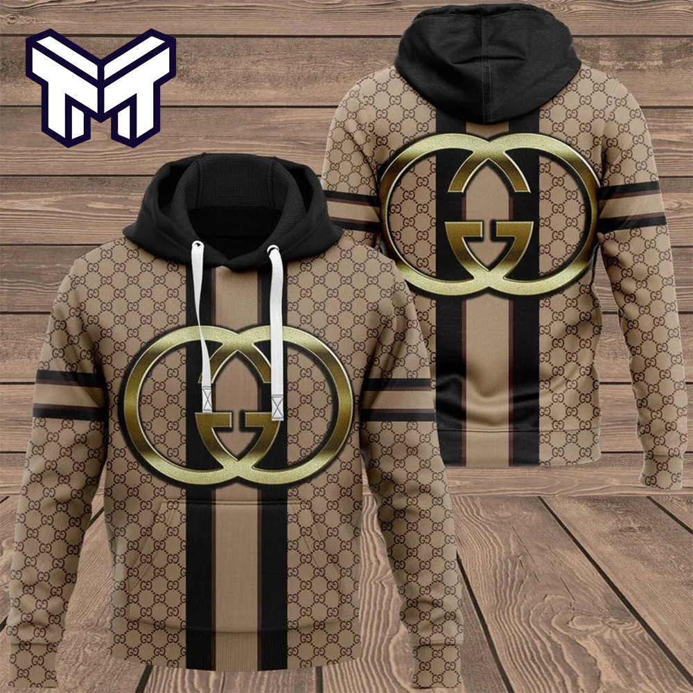 Gucci Luxe Statement Hoodie 3D | Beige and Black Stripes