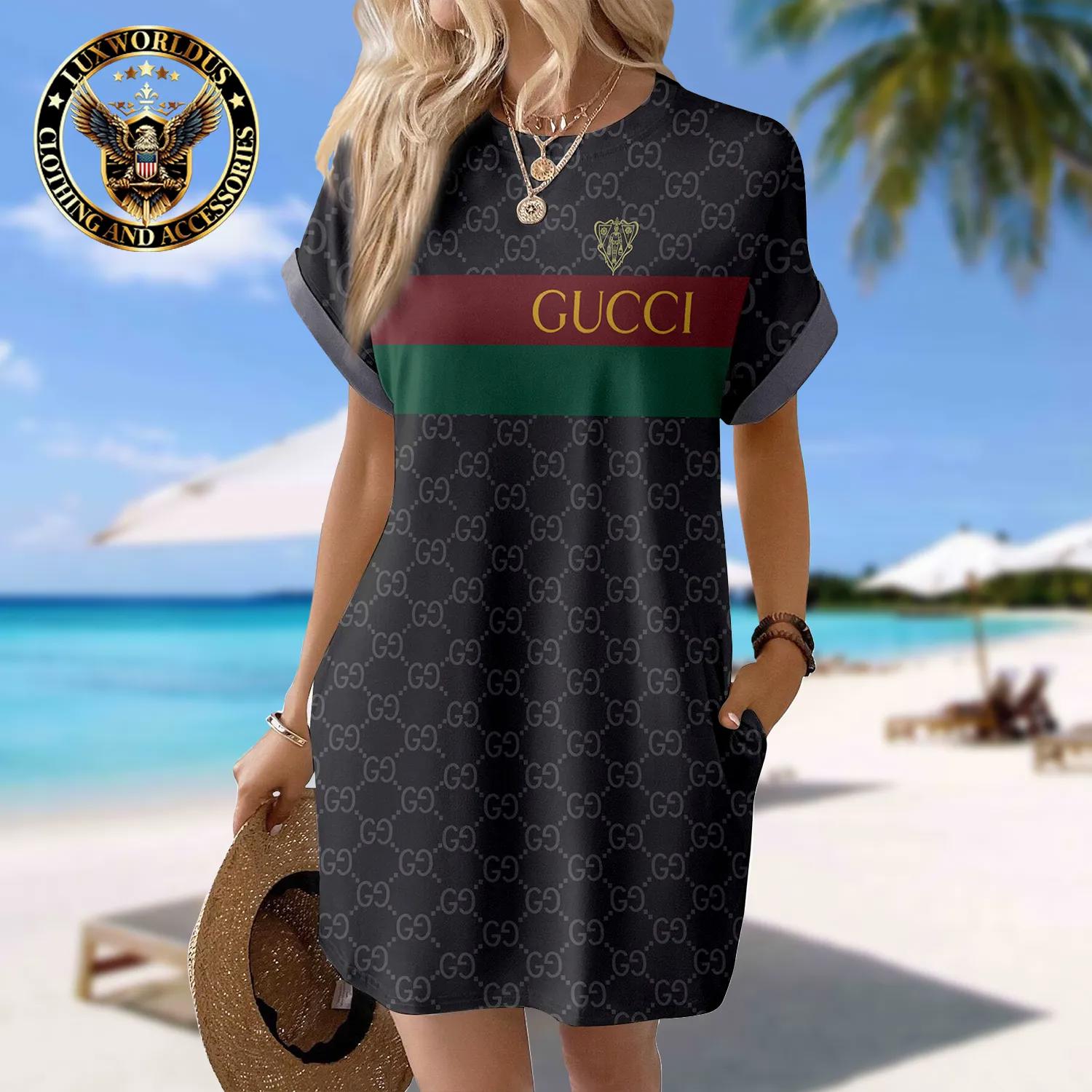 Gucci Luxe Statement Sleeve Pocket Dress with Monogram Print