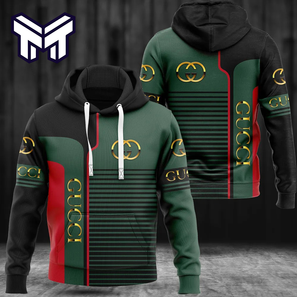 Gucci Luxe Stripes Hoodie 3D + Bold Style + Green and Black