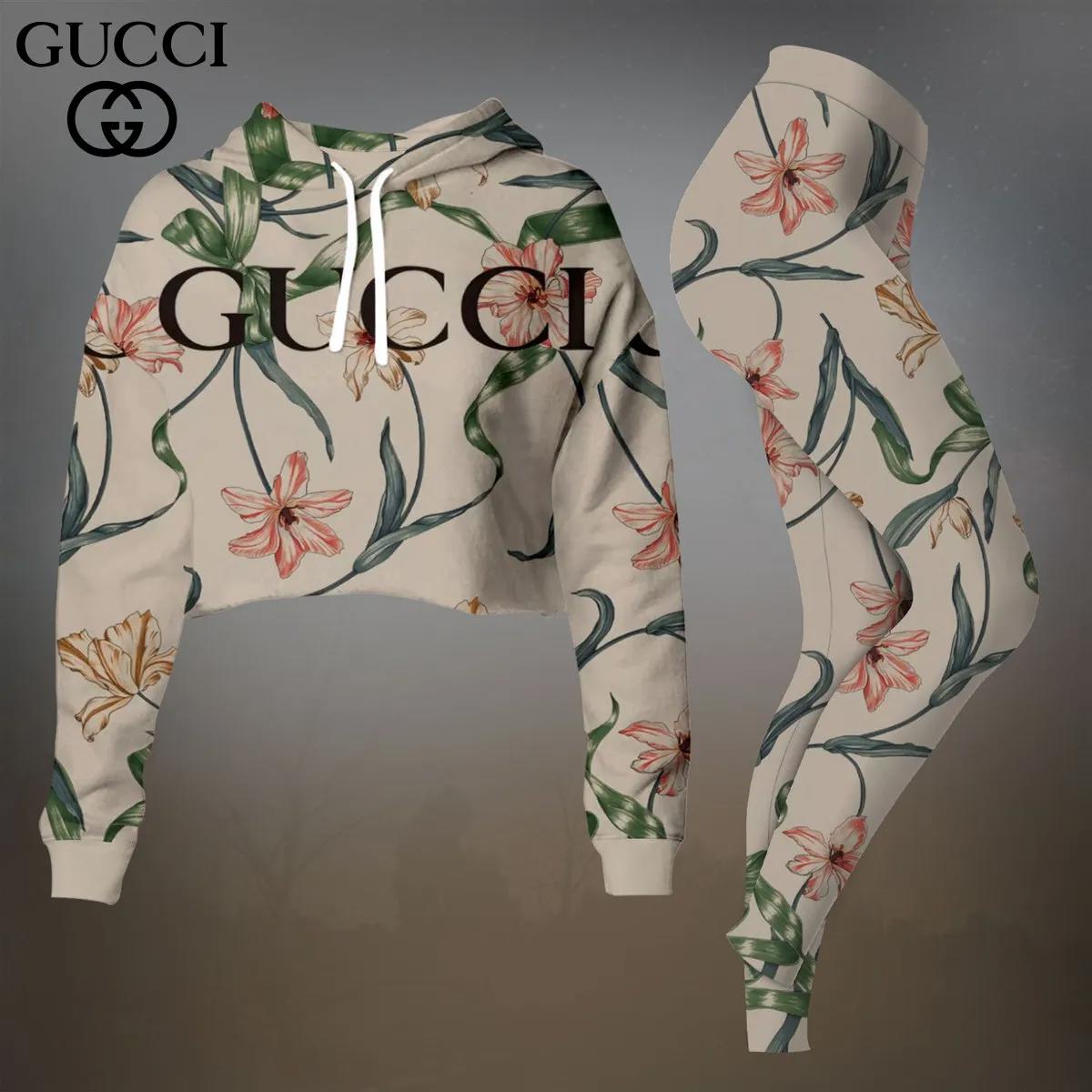 Gucci Luxurious Floral Crop-Top T-Shirt and Leggings Set
