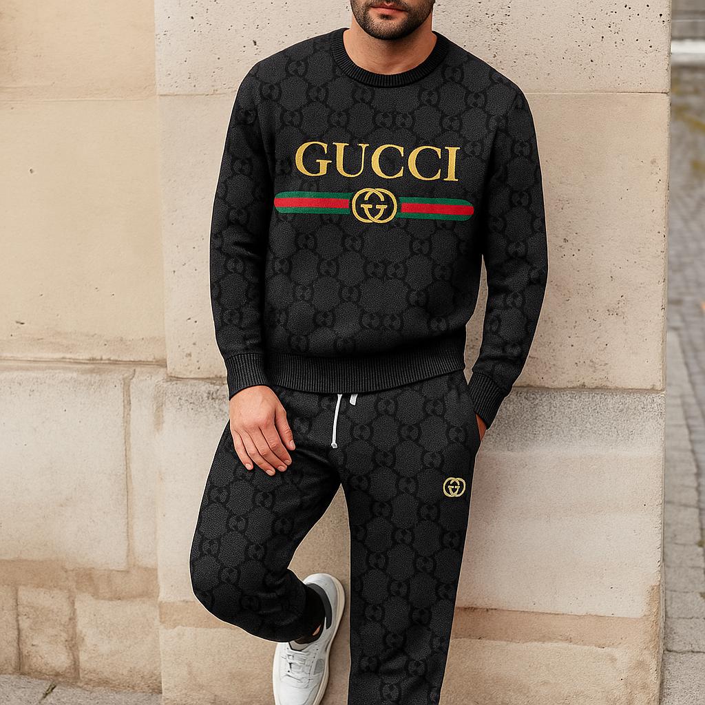 Gucci Luxury Monogram Sweater And Pants Set - Black and Bold