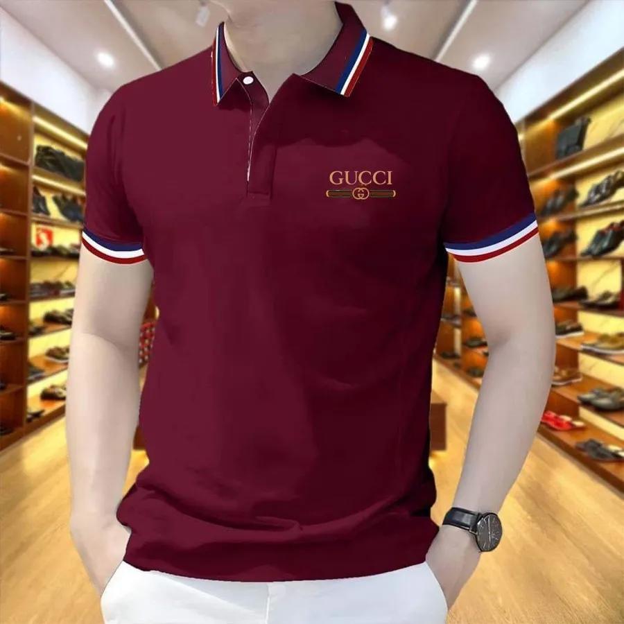 Gucci Luxury Polo in Burgundy and Stripes