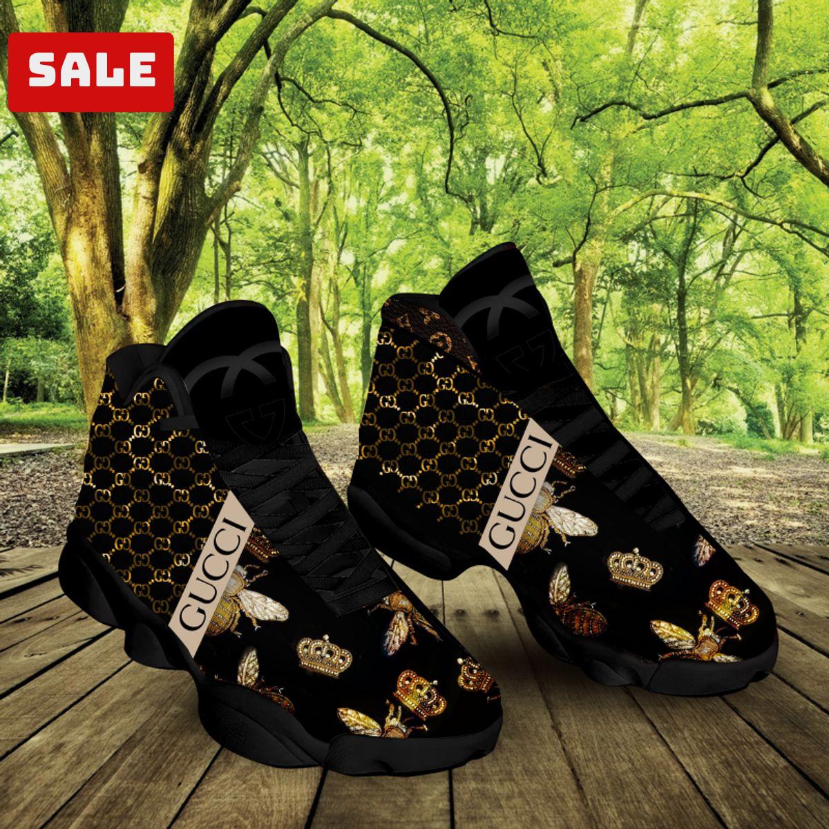 Gucci Luxury Sneaker Jordan 13 High Top Black and Gold