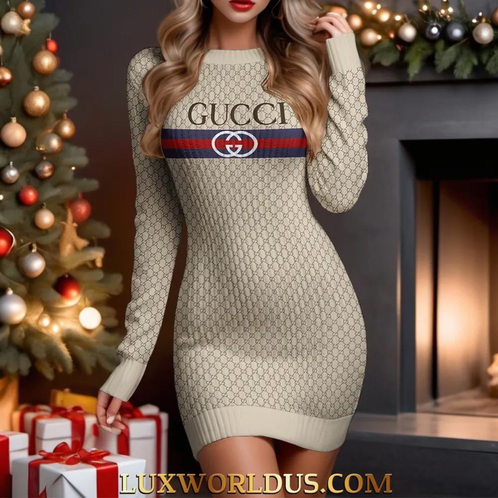 Gucci Luxury Sweater Dress with Iconic GG Pattern