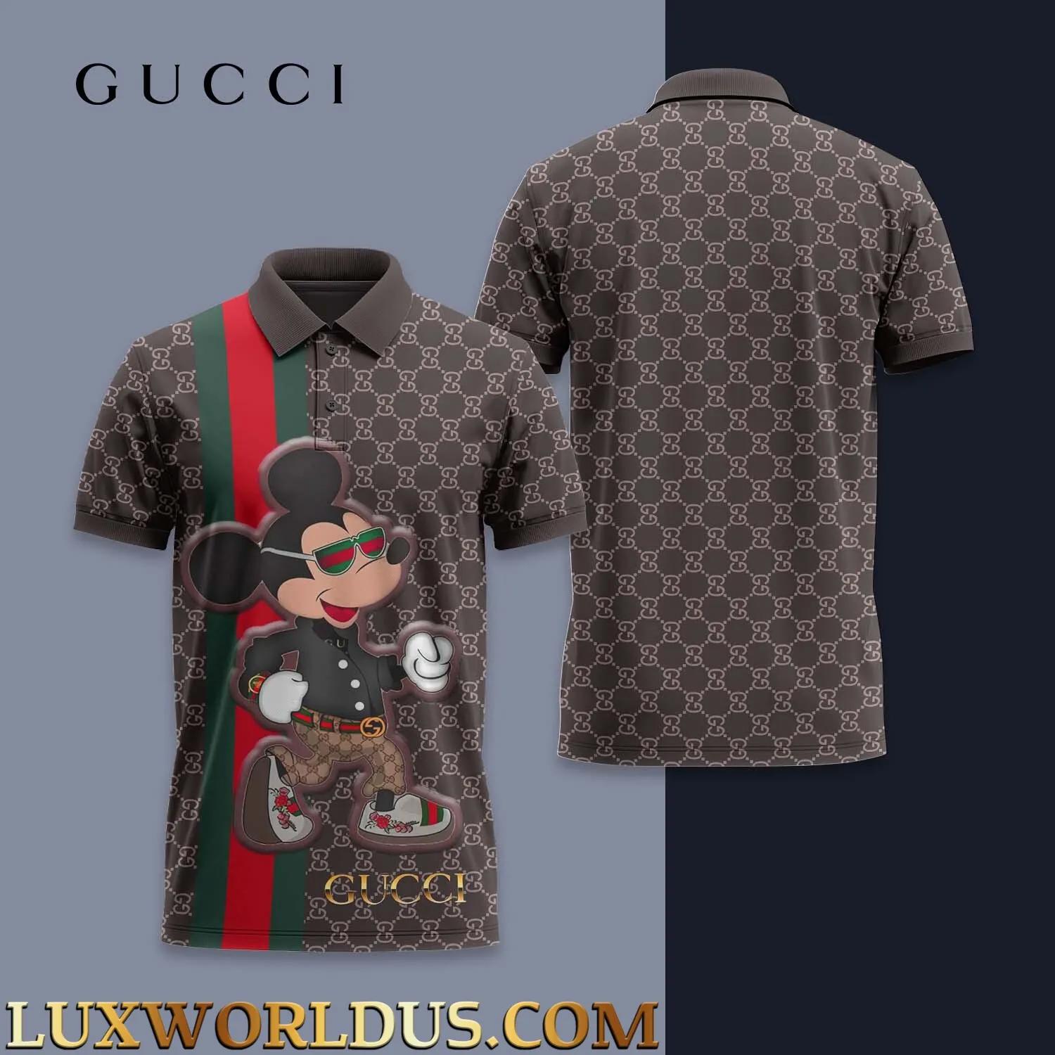 Gucci Mickey Mouse Polo Shirt Brown Monogram Print