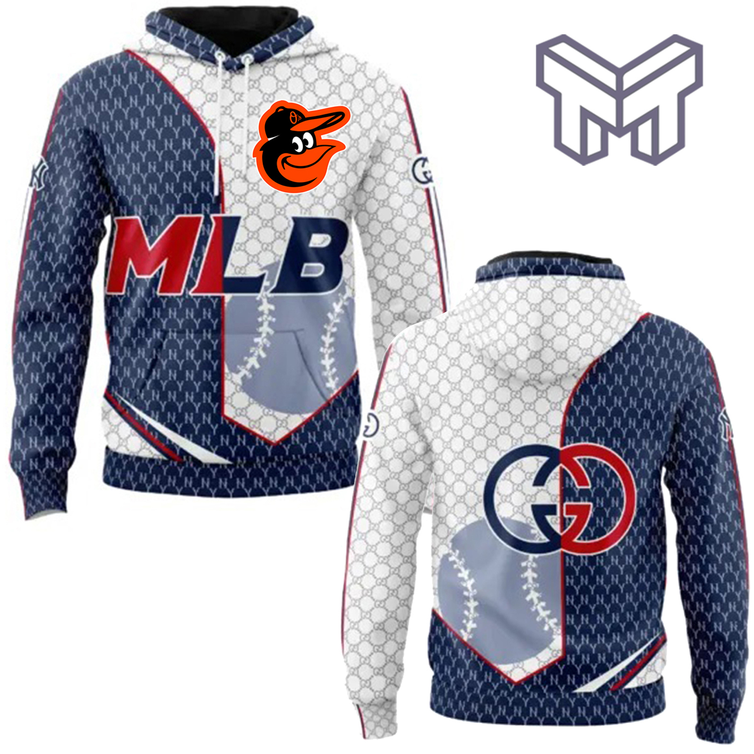 Gucci MLB x Baltimore Orioles Hoodie 3D Premium Handcrafted Baseball Fanatics