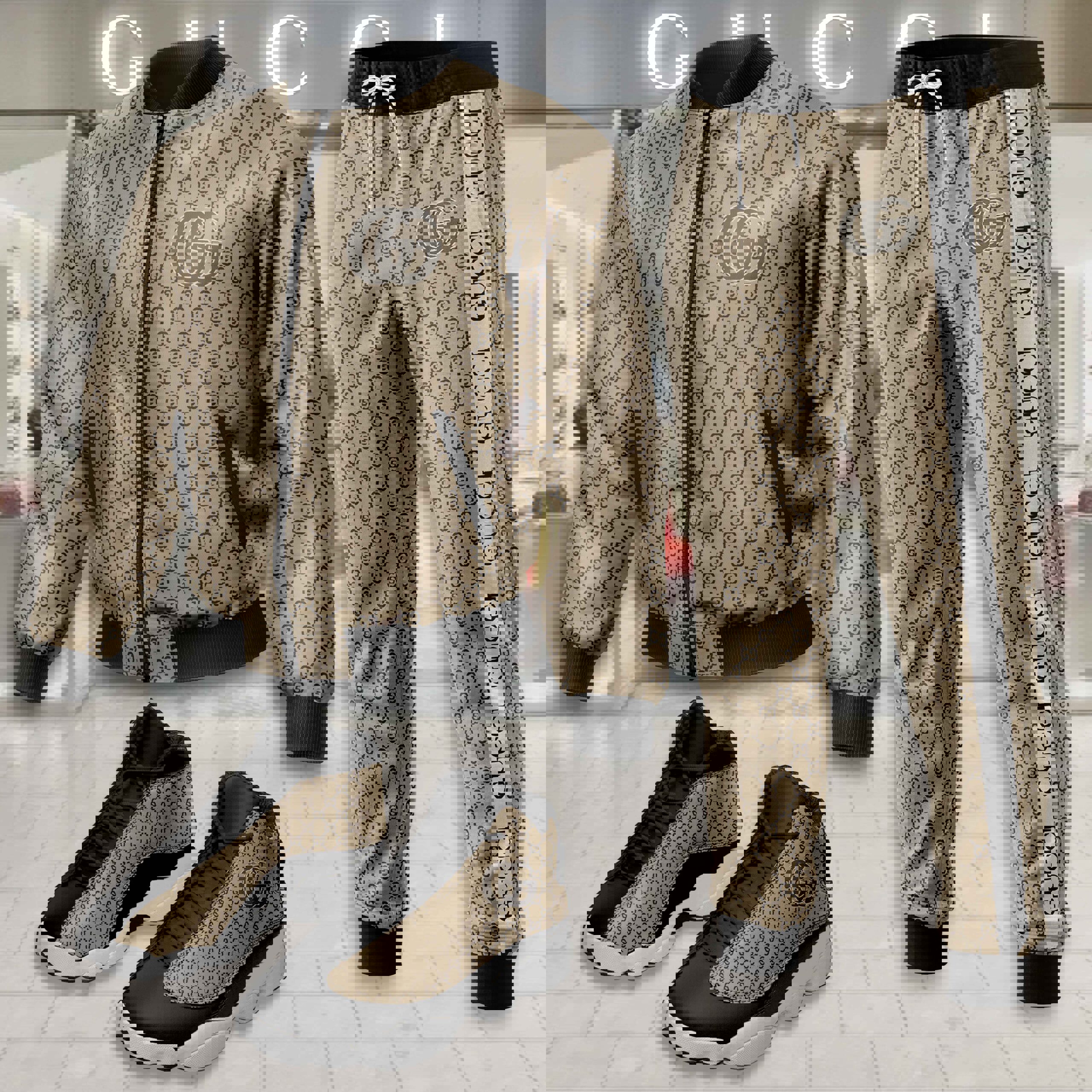 Gucci Monogram Bomber Jacket Set & Lux Sneakers