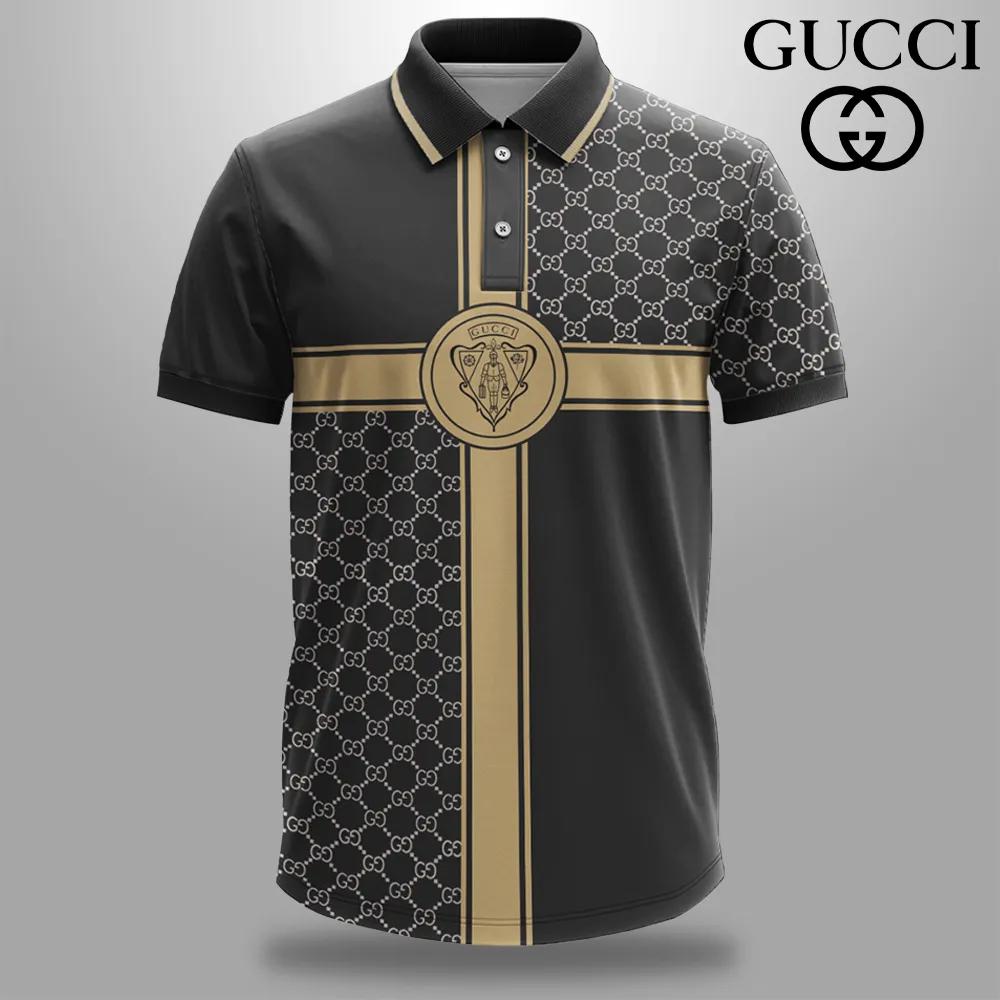 Gucci Monogram Polo with Bold Gold Stripes