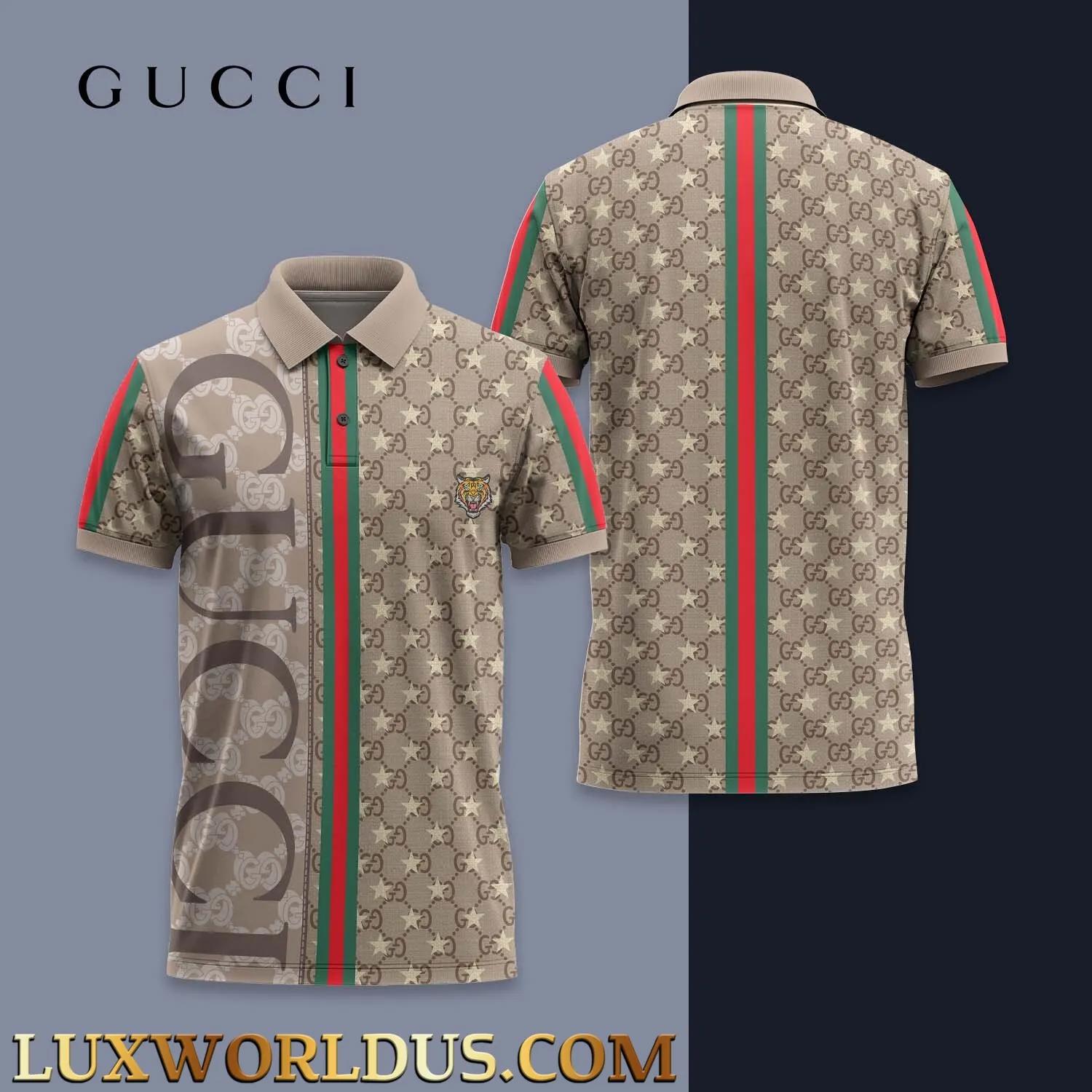 Gucci Monogram Print Polo in Neutral Tones