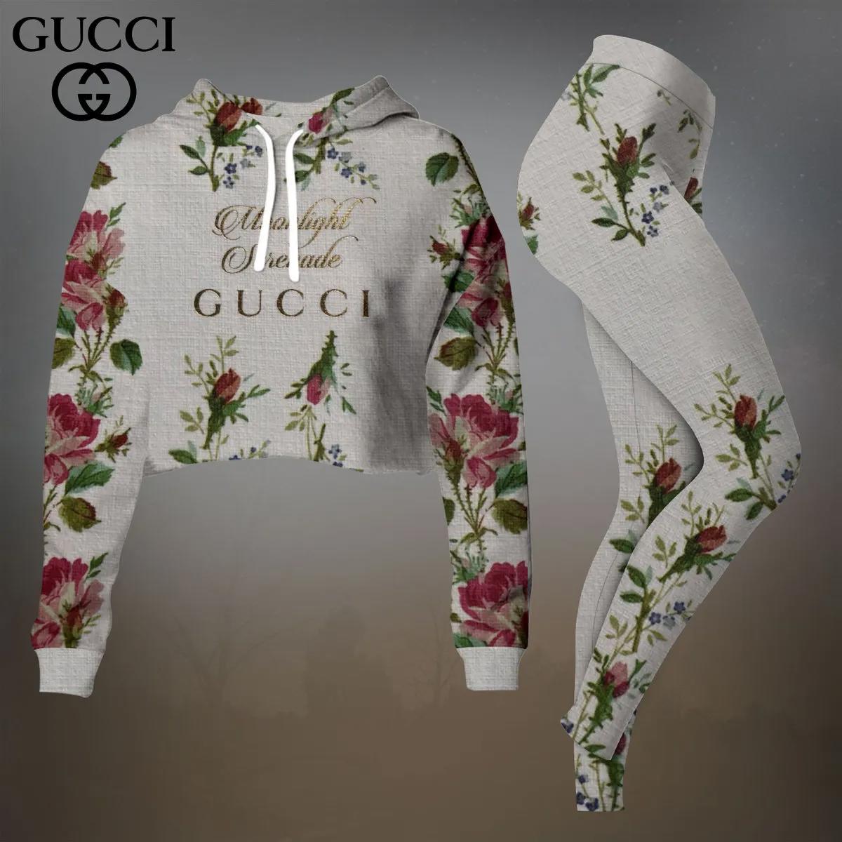 Gucci Moonlight Serenade Crop-Top T-Shirt and Leggings Set - Edgy Luxury Floral Print