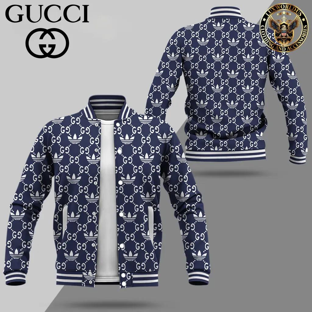Gucci Navy Blue Adidas Print Varsity Jacket