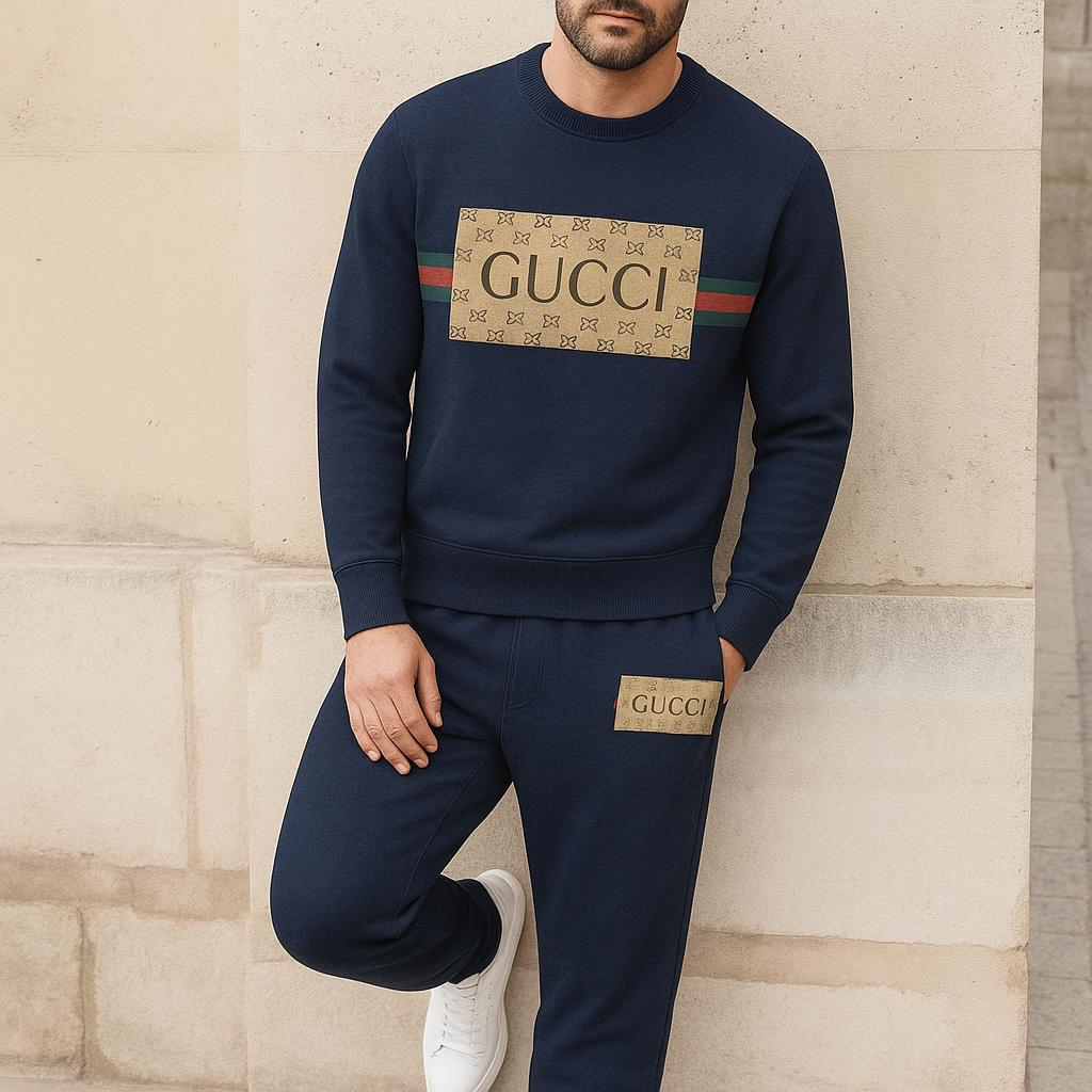 Gucci Navy Blue Sweater And Pants Set – Modern Iconic Style