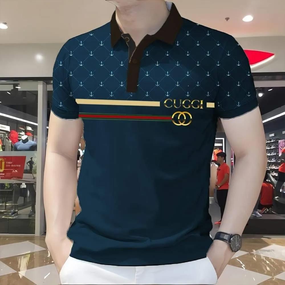 Gucci Polo with Anchor Print and Bold Stripes