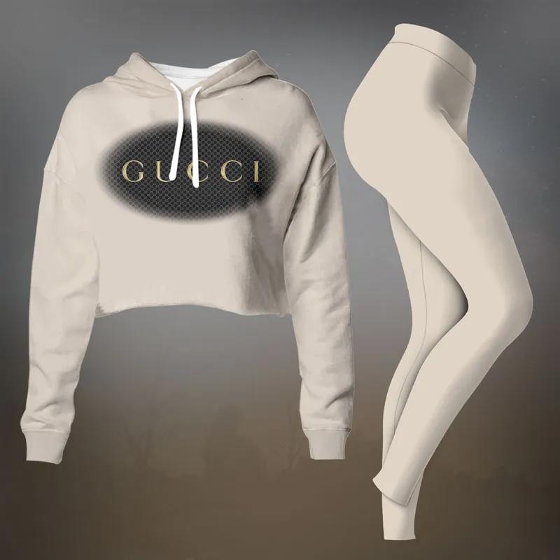 Gucci Premium Crop-Top T-Shirt and Leggings Set in Elegant White