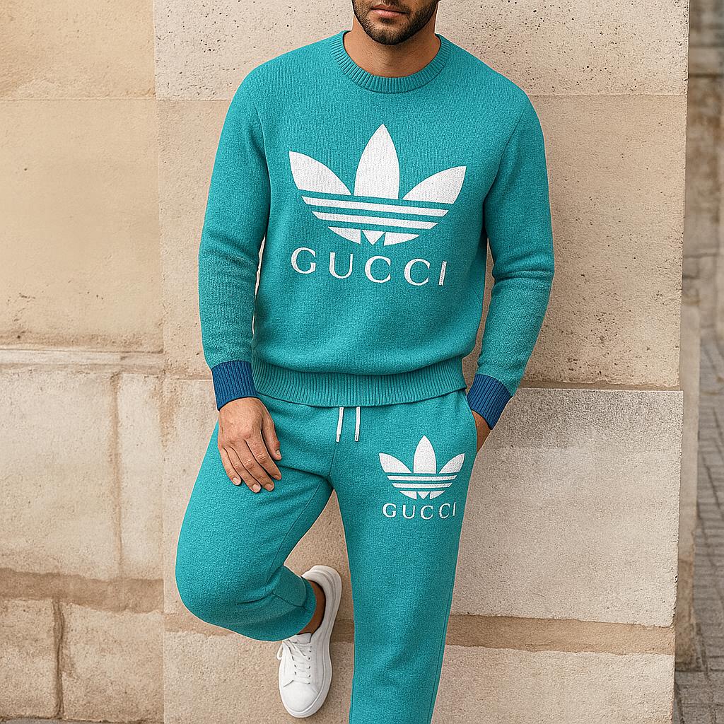 Gucci Premium Sweater And Pants Set | Teal Knitwear and Comfortable Joggers