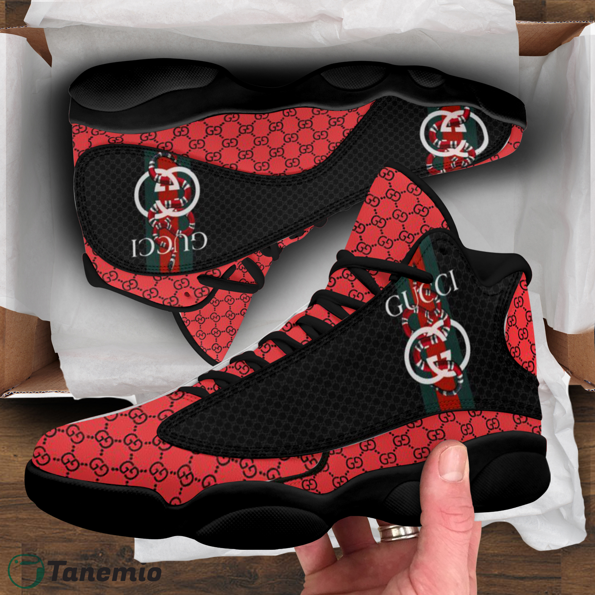 Gucci Red Snake Print Jordan 13 Sneaker