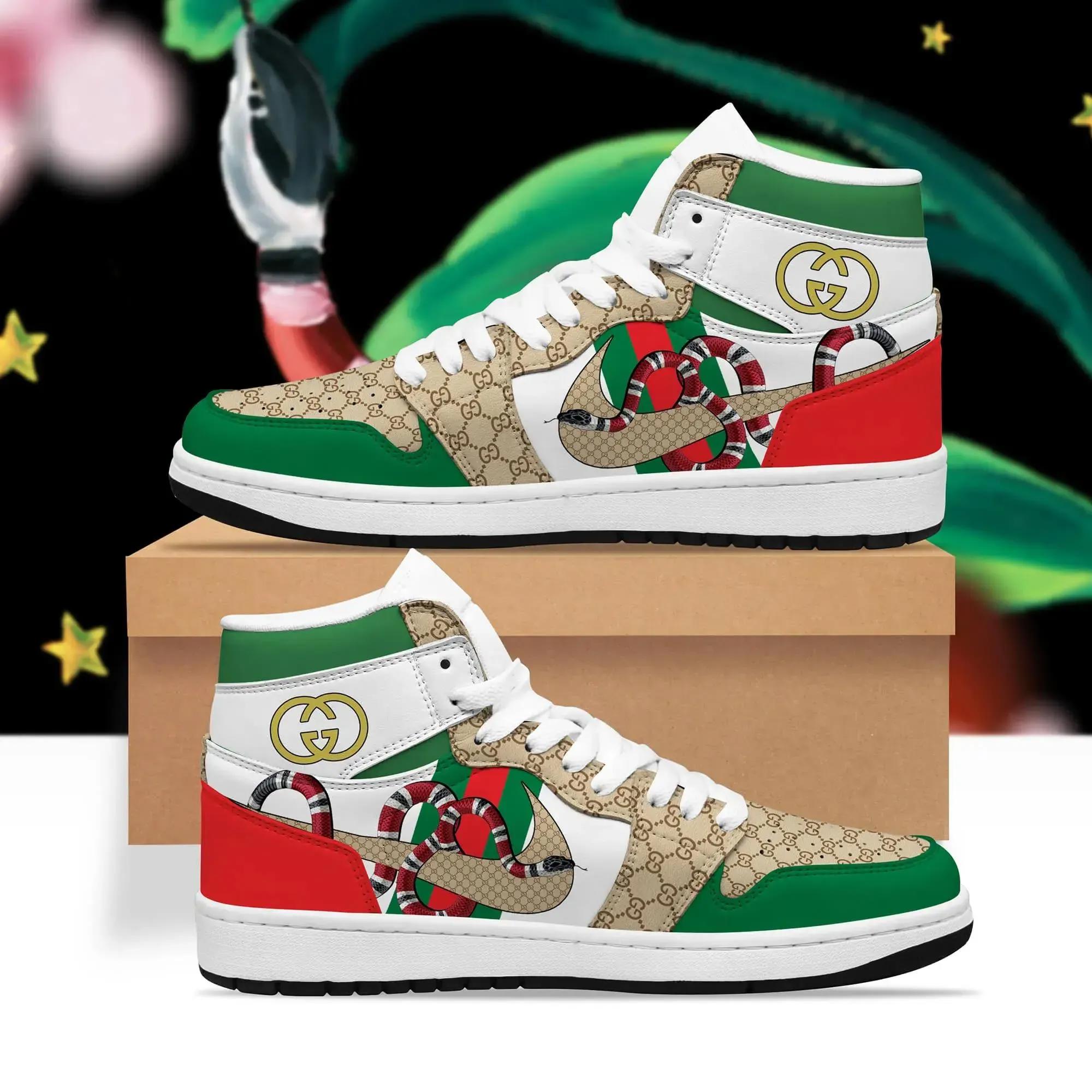 Gucci Snake Print Air Jordan 1 High Top Sneakers
