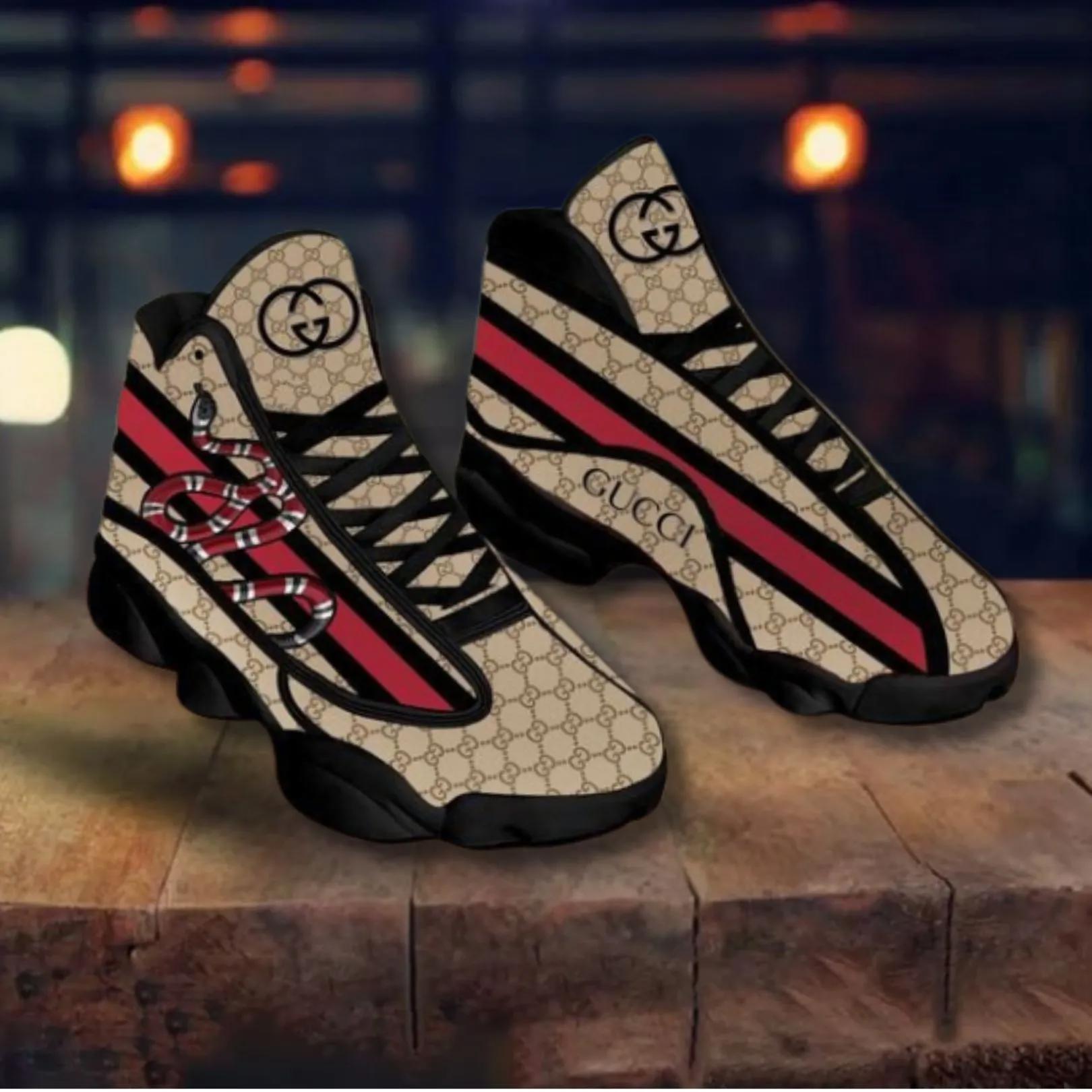 Gucci Snake Print Jordan 13 Sneaker in Cream & Red Luxury Edition