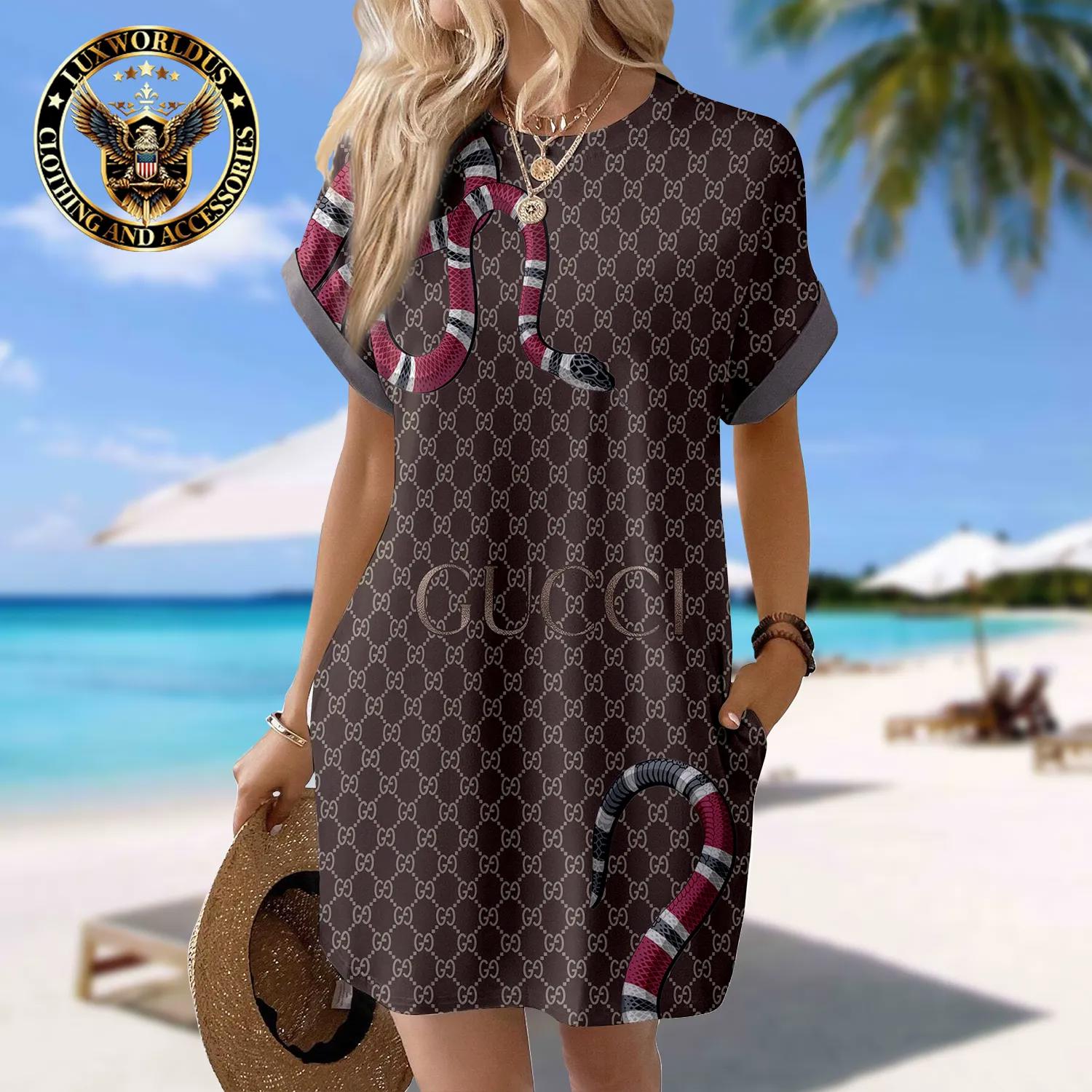 Gucci Snake Print Sleeve Pocket Dress